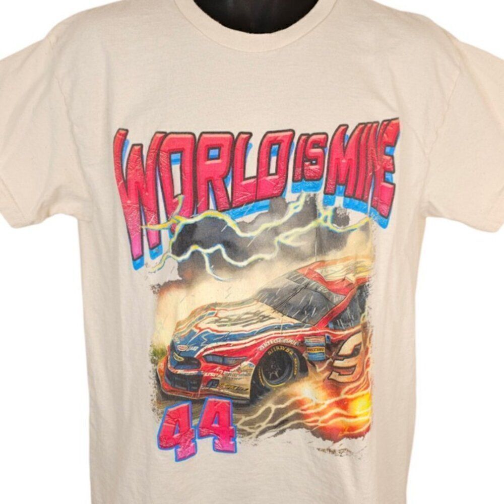 Racing T Shirt Mens Size Large Beige World Is Mine 44 Lightning